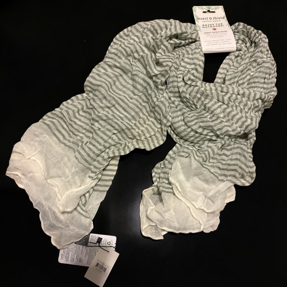 Hadley Wren Insect Shield Scarf Green White Striped Repellent Apparel NWT